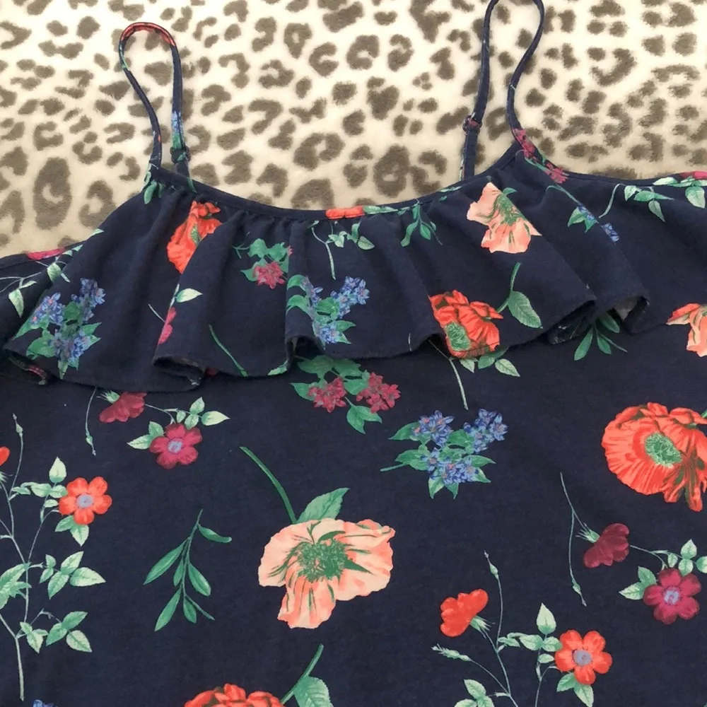 Old Navy Girls Ruffle Cami Tank Top Blue Floral size XL 14